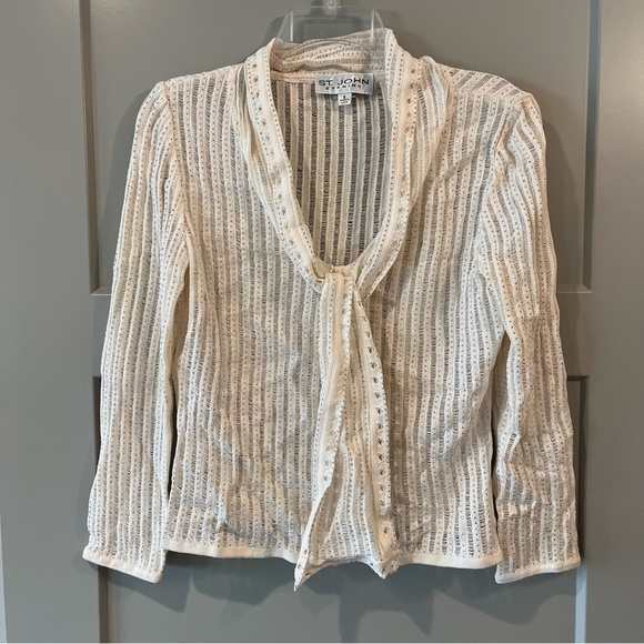 St. John Tops - NWT St. John Evening Size Small Ivory Top Front Tie Blouse Rhinestone